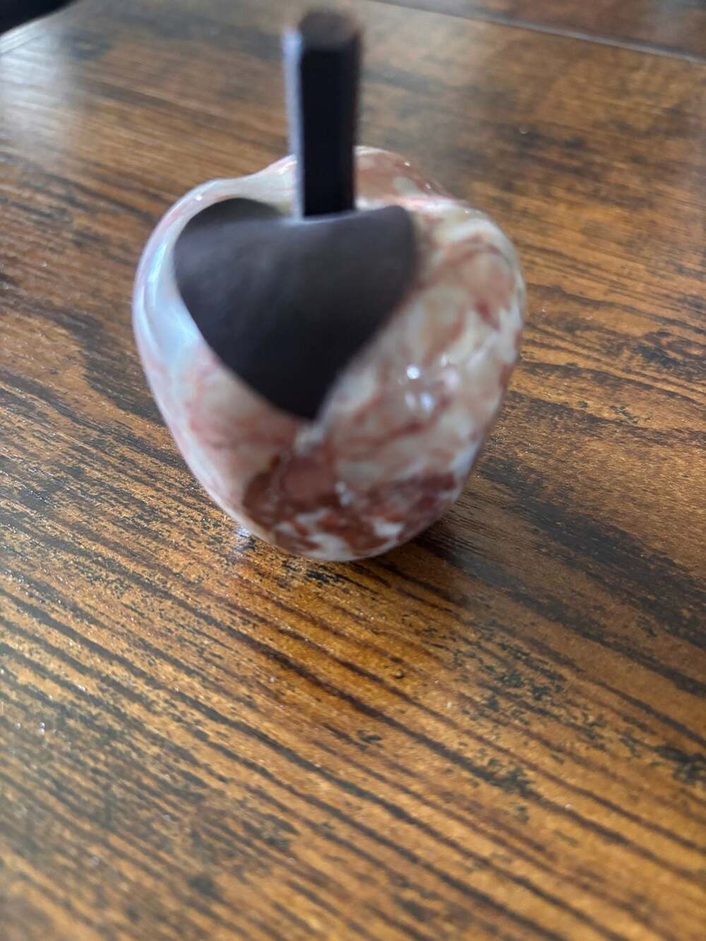 Polished Natural Stone Marble Apple Paperweight with Metal Stem and Leaf